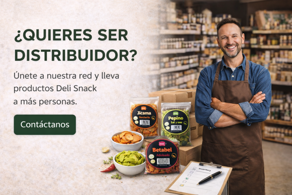 Cómo ser distribuidor de snacks saludables Deli Snack en México con productos naturales como jícama, pepino y betabel